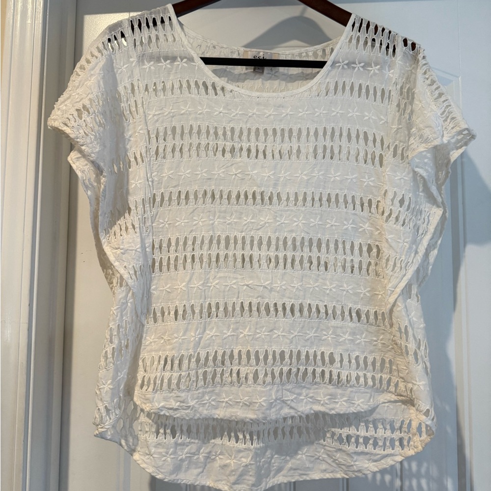 ECI White Textured Women's Blouse